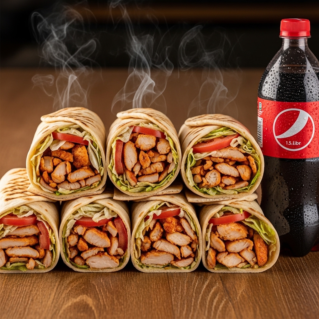 5 chicken shawarma, 1.5 liter bottle